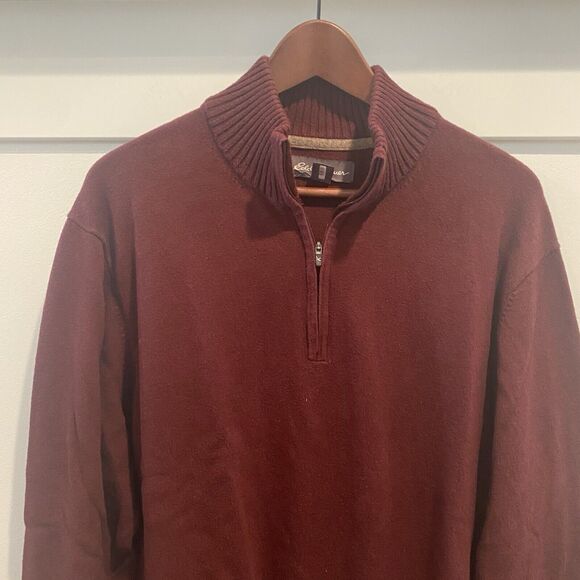 Eddie Bauer 1/4 Zip Sweater Mens XL Red Burgundy Pullover Merino Wool Blend - Picture 1 of 14